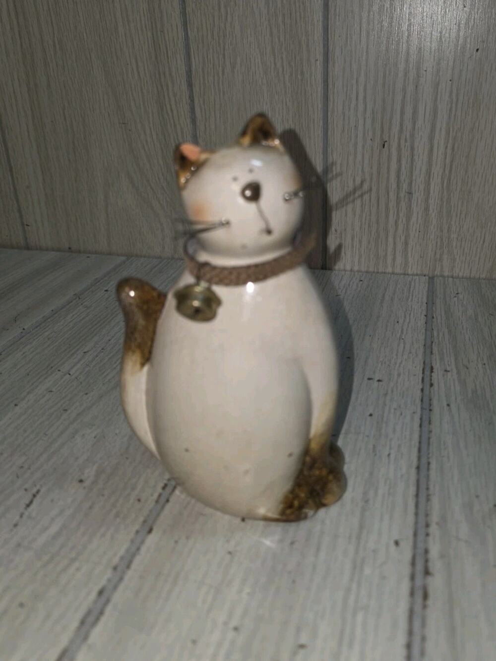 Vintage Siamese Cat Figurine Protruding Whiskers Jingle Bell Collar 6" Whimsy